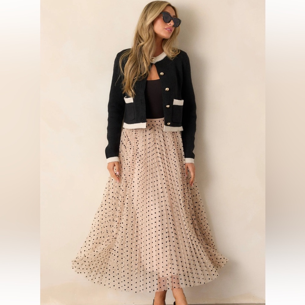 Red dress boutique - VINTAGE WAVE BEIGE TULLE POLKA DOT MAXI SKIRT - Picture 4 of 9